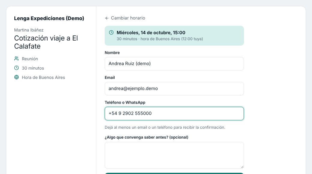 El invitado deja nombre, email y teléfono para pedir el horario