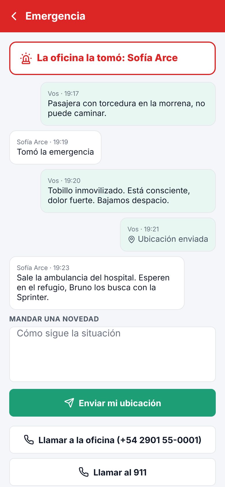 Emergencia en curso con mensajes de la oficina