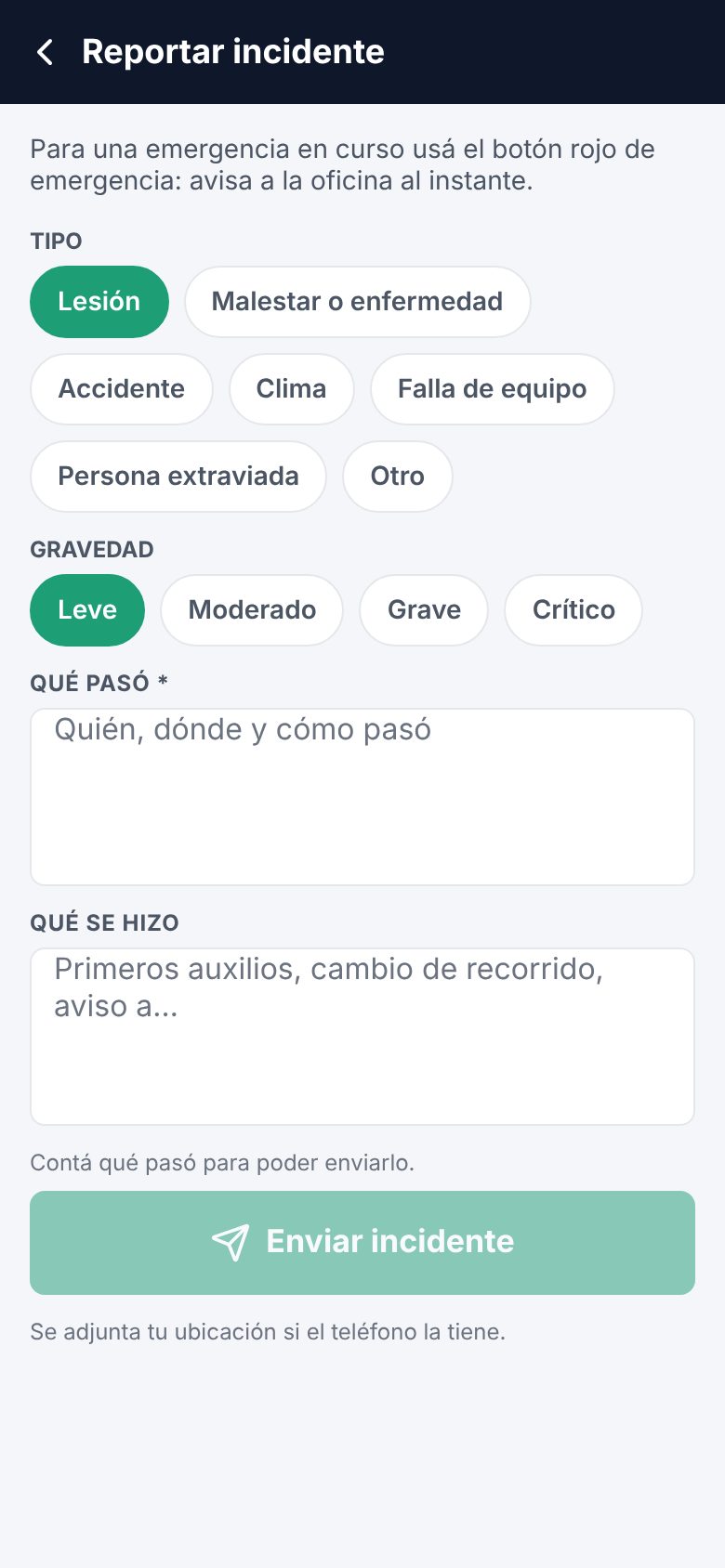 Formulario para reportar un incidente