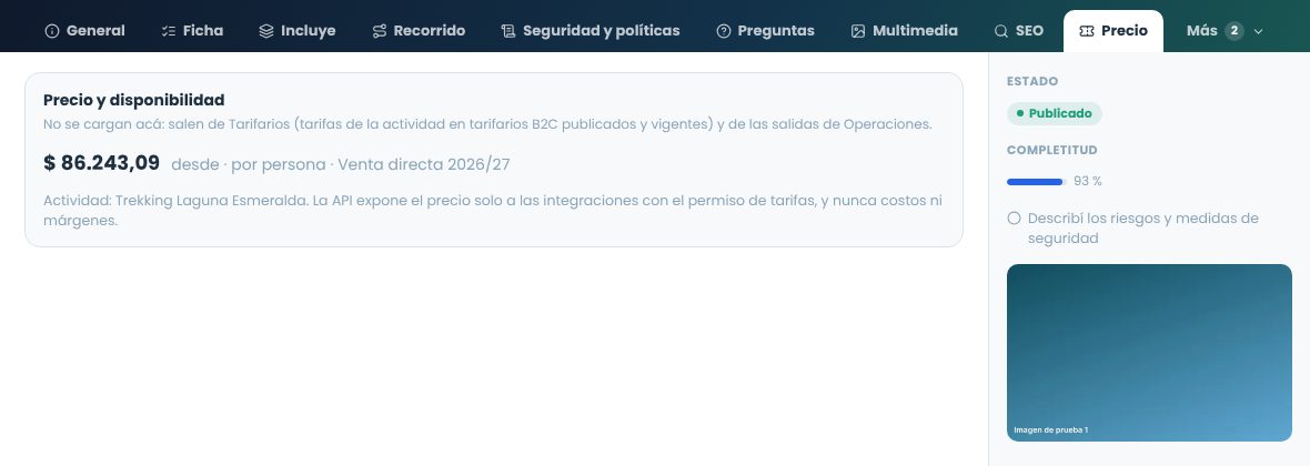 Sección Precio con el precio desde por persona y el tarifario del que sale