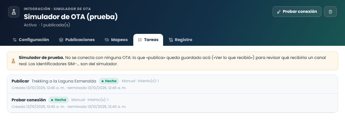Tareas de una integración: publicar y probar conexión, hechas