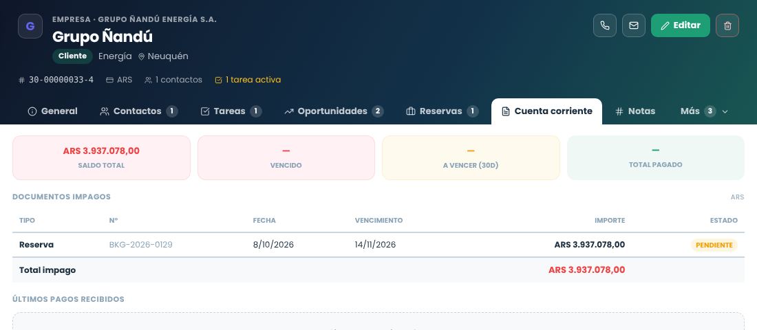 Cuenta corriente de una empresa con la factura en borrador como documento pendiente