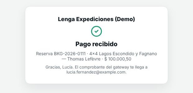 Página Pago recibido con el concepto y el importe